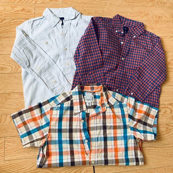 GAP Kids Plaid and Striped Button Down Shirts - Blue, Red, Orange - Picture 1 of 5